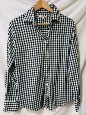 Peter Millar Women’s Long Sleeve Button Down Shirt Black & White gingham. Size M